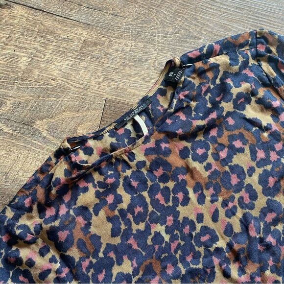 Scotch & Soda Leopard Blouse Navy Taupe Pink Small Chic - Picture 7 of 13